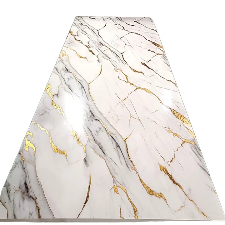 Wholesale Modern PVC UV Sheet 3mm Thin Marble Wall Panel Gold Look Geometric Pattern Moisture-Proof Wall Paneling Interior Walls