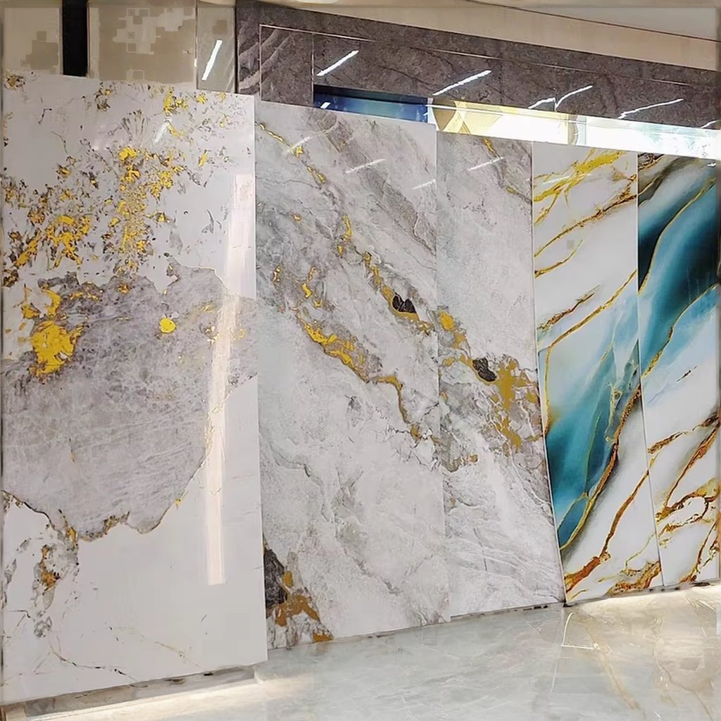 Wholesale Modern PVC UV Sheet 3mm Thin Marble Wall Panel Gold Look Geometric Pattern Moisture-Proof Wall Paneling Interior Walls