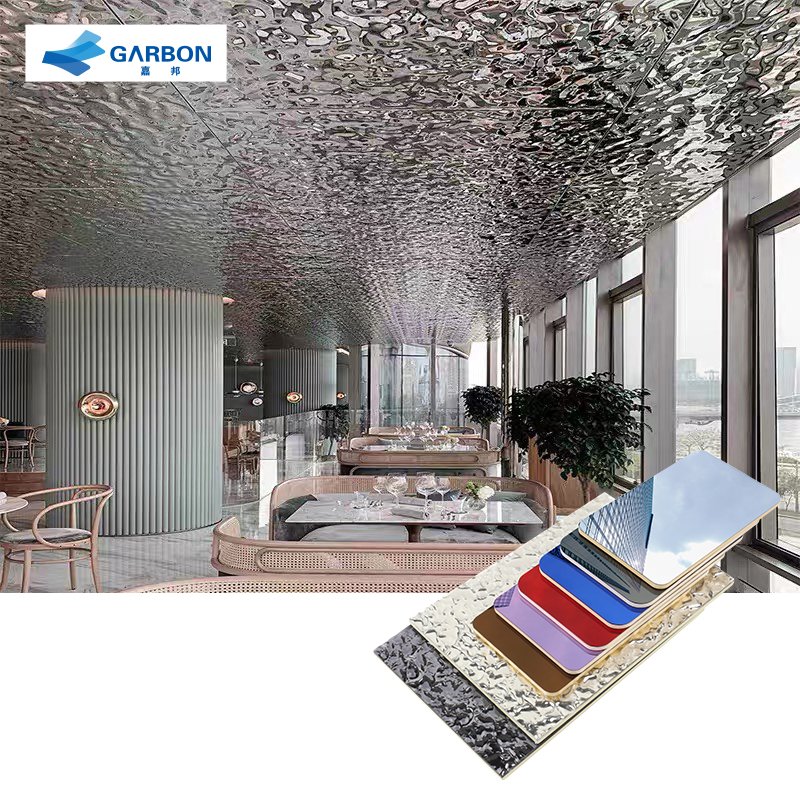 Hotel lobby ceiling 5mm / 8mm flexible bamboo charcoal wood veneer wall panel PET film