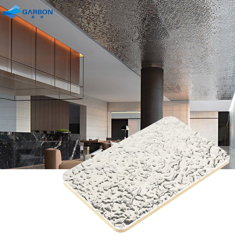Hotel lobby ceiling 5mm / 8mm flexible bamboo charcoal wood veneer wall panel PET film