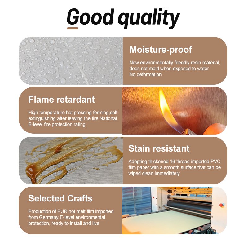 Bamboo Charcoal Wood Veneer PVC Wall Panel Wood Grain 1220*2440mm Wall Board Indoor decorative panel Wall Cladding