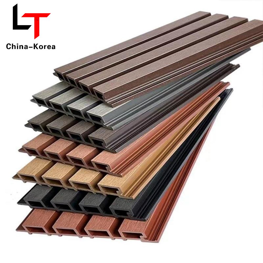 LT Factory Price Oak PVC Slat Wooden Cladding WPC Fluted Wall Panel Luxury Co-extrusion 3d Slat Wood Plastic Covering back Board