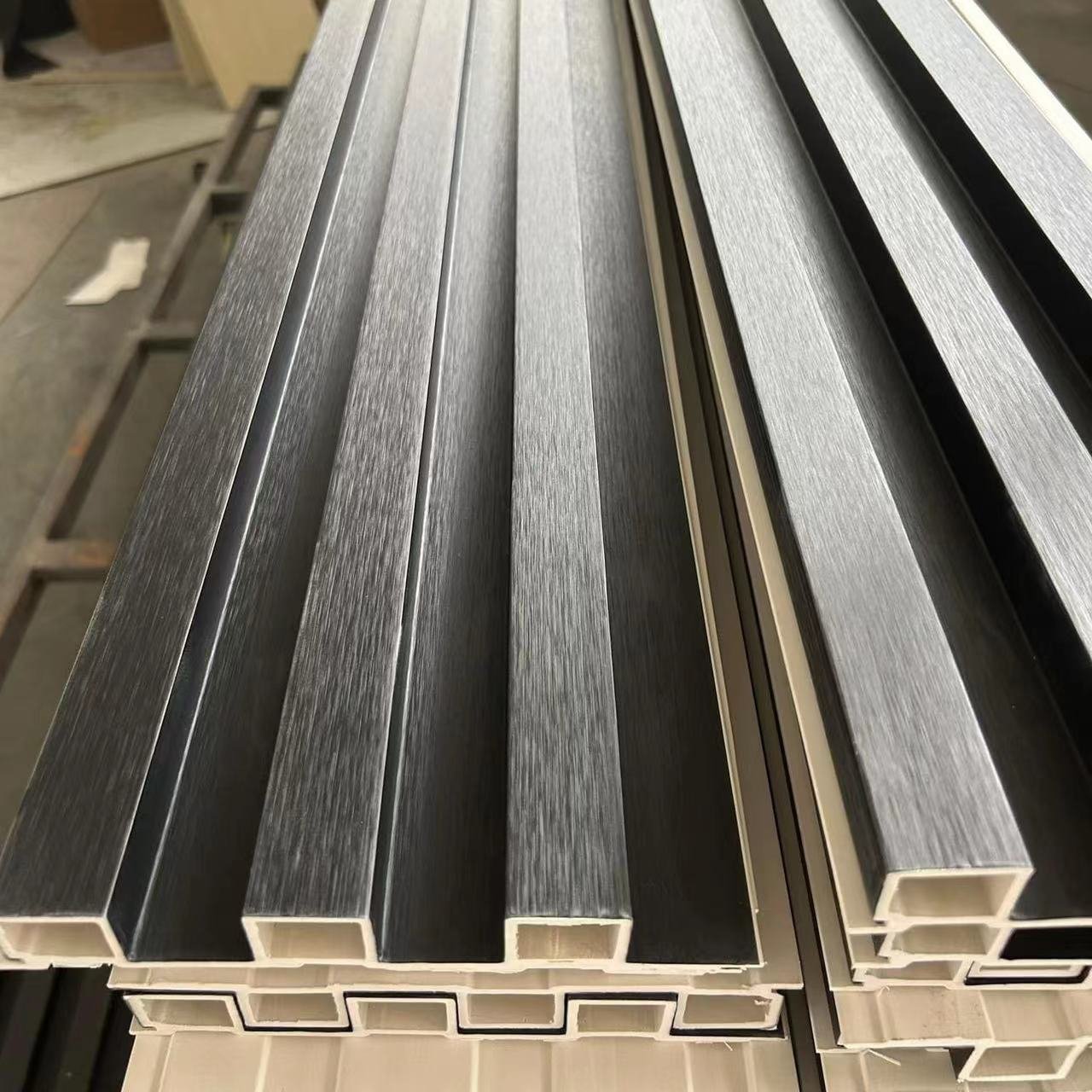 Good price wooden grain PVC coated black wall panel waterproof interior wall decoration PVC interior louvers board