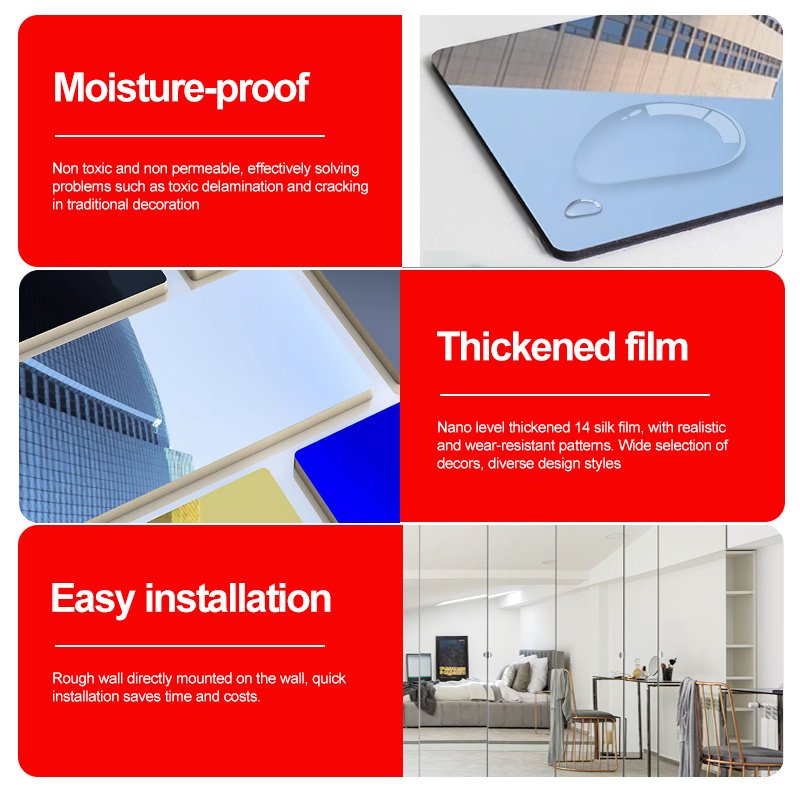Easy To Install Bamboo Charcoal Wood veneer mirror board Pvc Wall Panel Hotel Decorative Panel wall