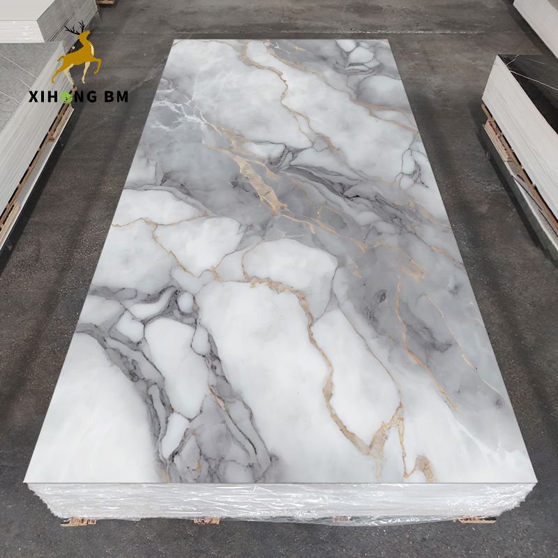 JSXH 1220x2440mm Waterproof Fireproof Pvc Uv Marble Sheet Wall Panel Marble Alternative Pvc Ceiling Panel For Wall Decoration
