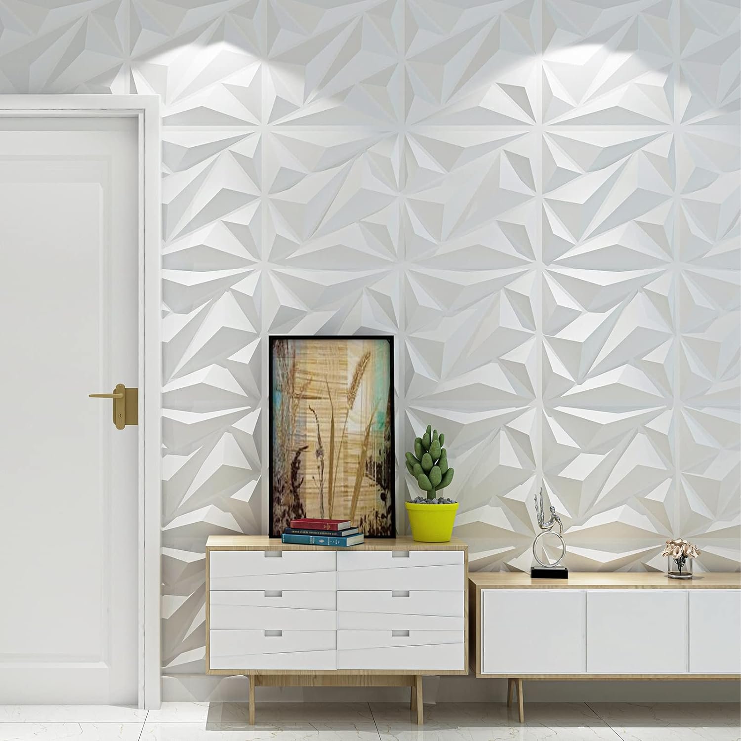 Diamond White 3D Wall Panel Geometrical Marble Alternative PVC Decor Panel PVC Boards