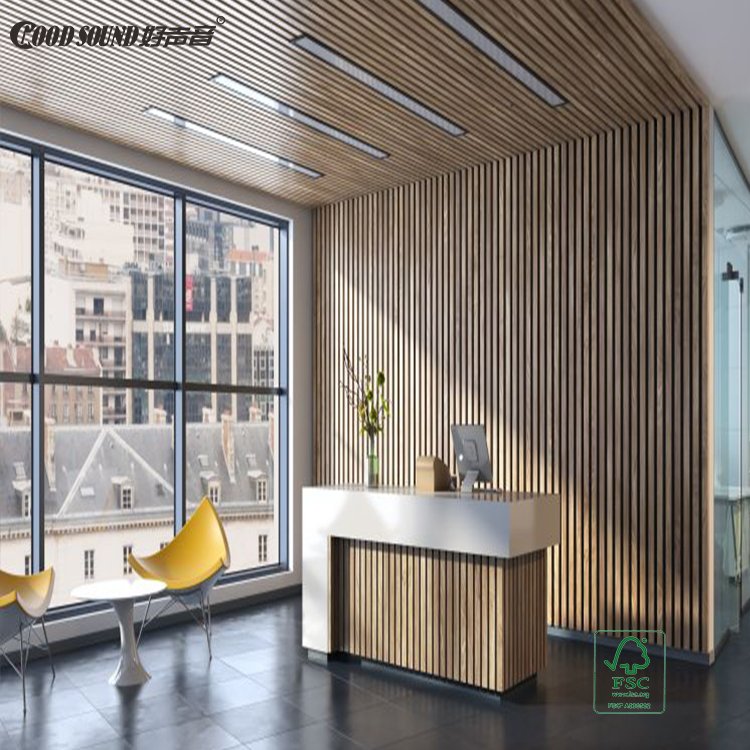 GoodSound Anti Sound Absorption Wall Slat Acoustic Treatment Polyester Fiber Pine Cherry Wood Acoustic Board
