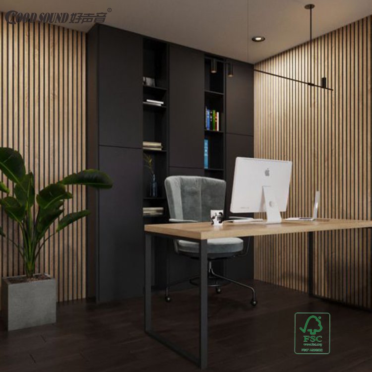 GoodSound Anti Sound Absorption Wall Slat Acoustic Treatment Polyester Fiber Pine Cherry Wood Acoustic Board