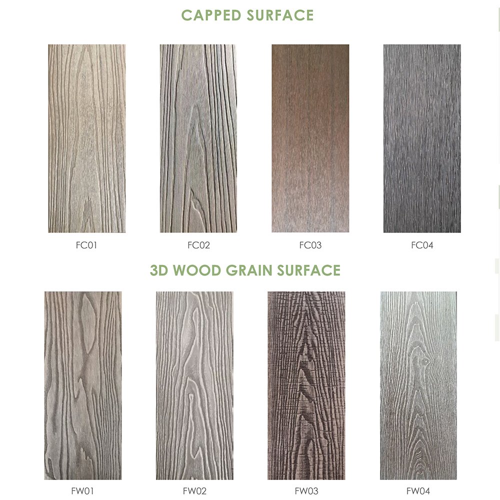 FOJU Wood Plastic Composite Flooring Wpc Decking Tile Outdoor Eco-Friendly Tiles Deep Embossed Composite Decking Board