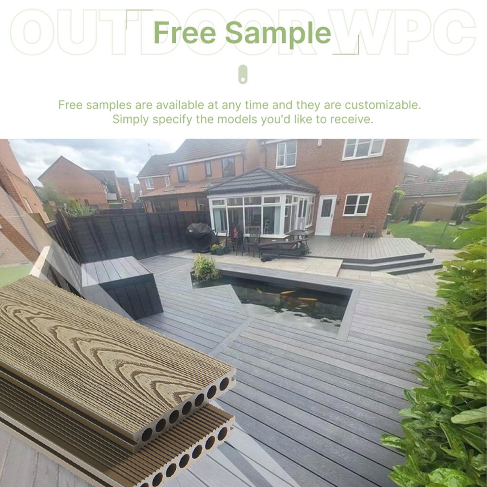 FOJU Wood Plastic Composite Flooring Wpc Decking Tile Outdoor Eco-Friendly Tiles Deep Embossed Composite Decking Board