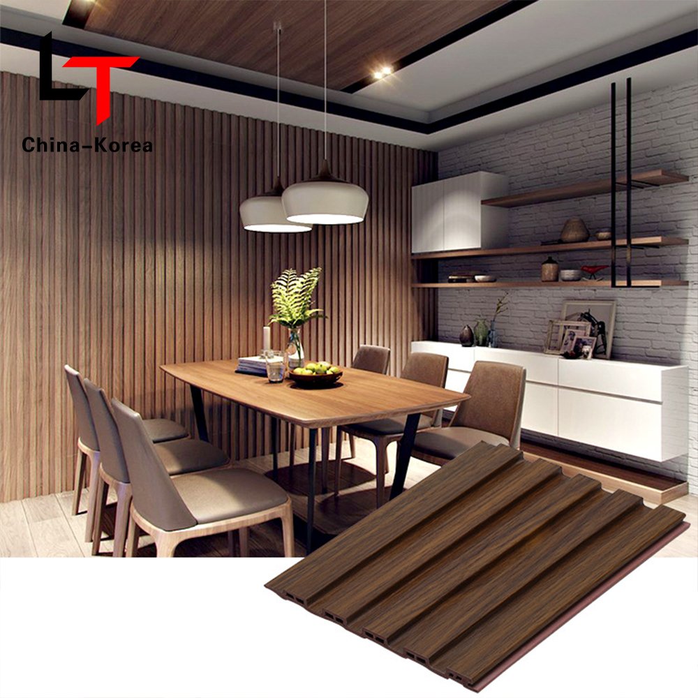 LT Reasonable Price Fireproof Slat 3D Vinyl Cladding WPC Fluted Wall Panel Oak Texture Luxury Wall Board For Home Decoration