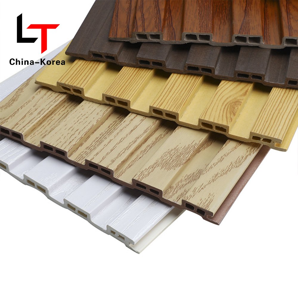 LT Reasonable Price Fireproof Slat 3D Vinyl Cladding WPC Fluted Wall Panel Oak Texture Luxury Wall Board For Home Decoration
