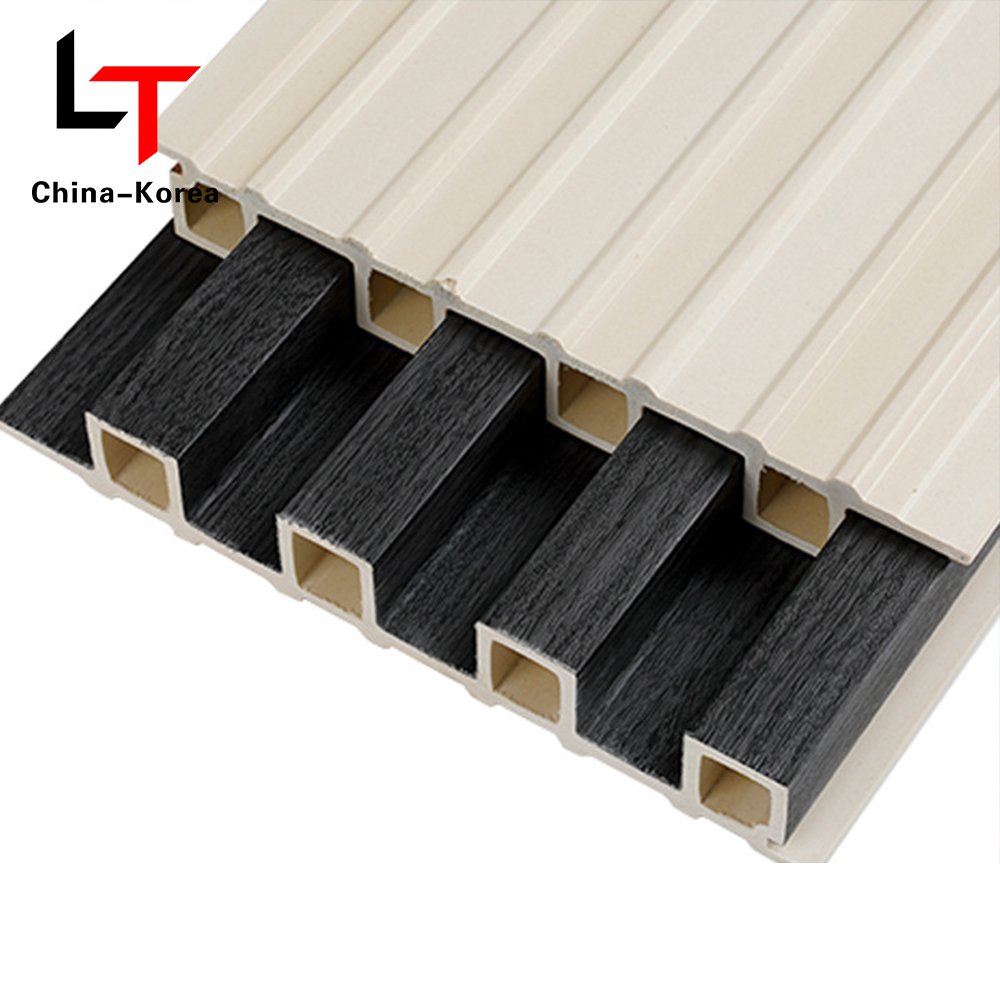 LT Hot Sale Slat Wooden Grain 3D Vinyl WPC Fluted Wall Panel Seamless Grooved Co-extruded PVC foam Wall Board For Indoor Decor