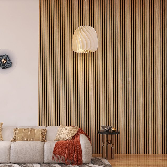 KASARO Wall Decorative Board Akupanel 3D Design Interior Pet Acoustic Panels Wooden Sound Absorption Slat Wall Panels