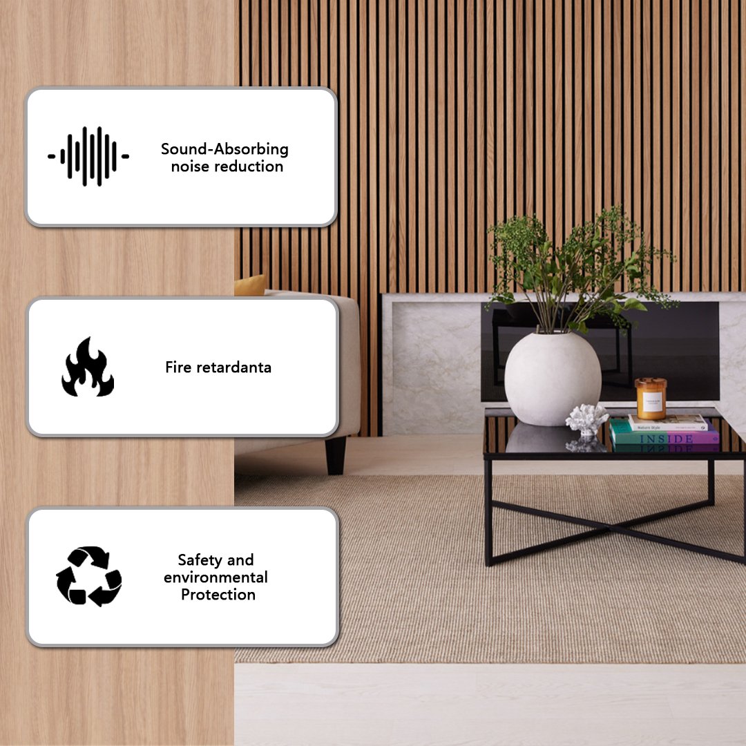 KASARO Wall Decorative Board Akupanel 3D Design Interior Pet Acoustic Panels Wooden Sound Absorption Slat Wall Panels