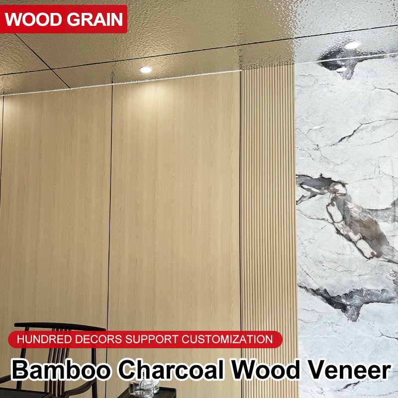 Bamboo charcoal wood veneer Wood grain wall panel PVC Wall board Interior decoration background wall