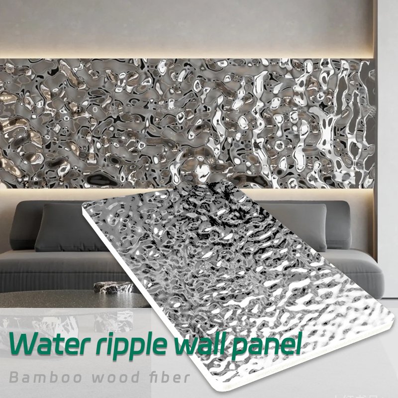 Bamboo Charcoal Wood Veneer Bamboo Wood Fiber Wood Veneer Panel Water Ripple Wall Board 3D Water Ripple Wall Panel