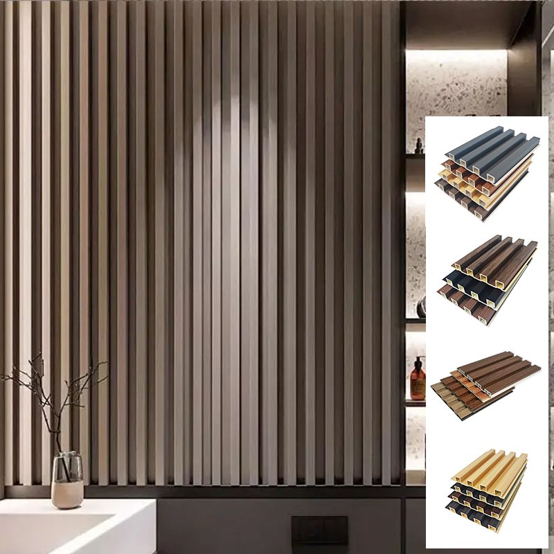 Indoor Ecological Wood Grain wpc pvc wall panels interior Bamboo With LED Light Wall Panel decoration board Concave convex panel