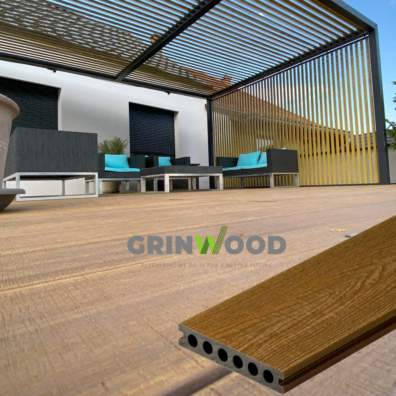 Plastic Wood Building Materials WPC Decking For Outdoor Grooved Deck Boards Exterior Decking WPC