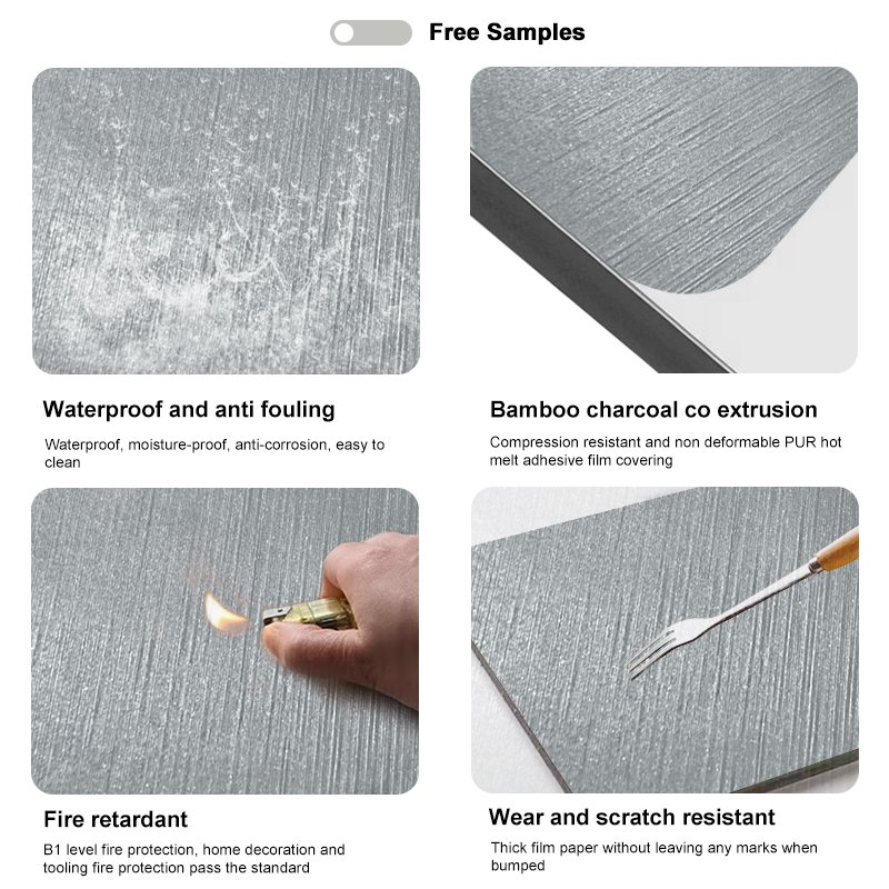 Modern Simple Interior Bamboo charcoal Wood Veneer Metal PVC Wall Panel Carbon crystal plate