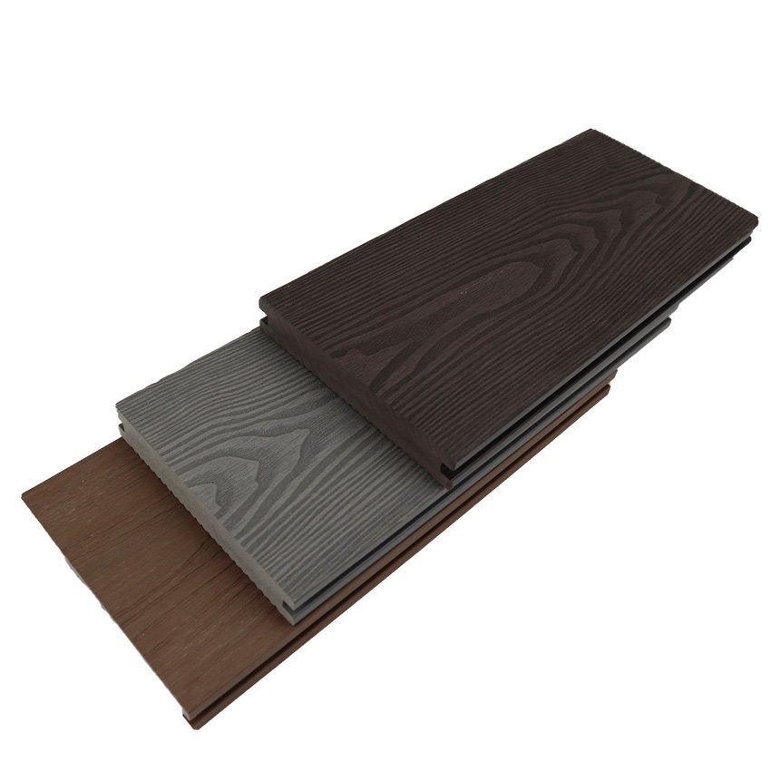High Quality Outdoor Solid Wpc Wood Plastic Texture Flooring 3D Embossing Wood Grain Composite Decking Board