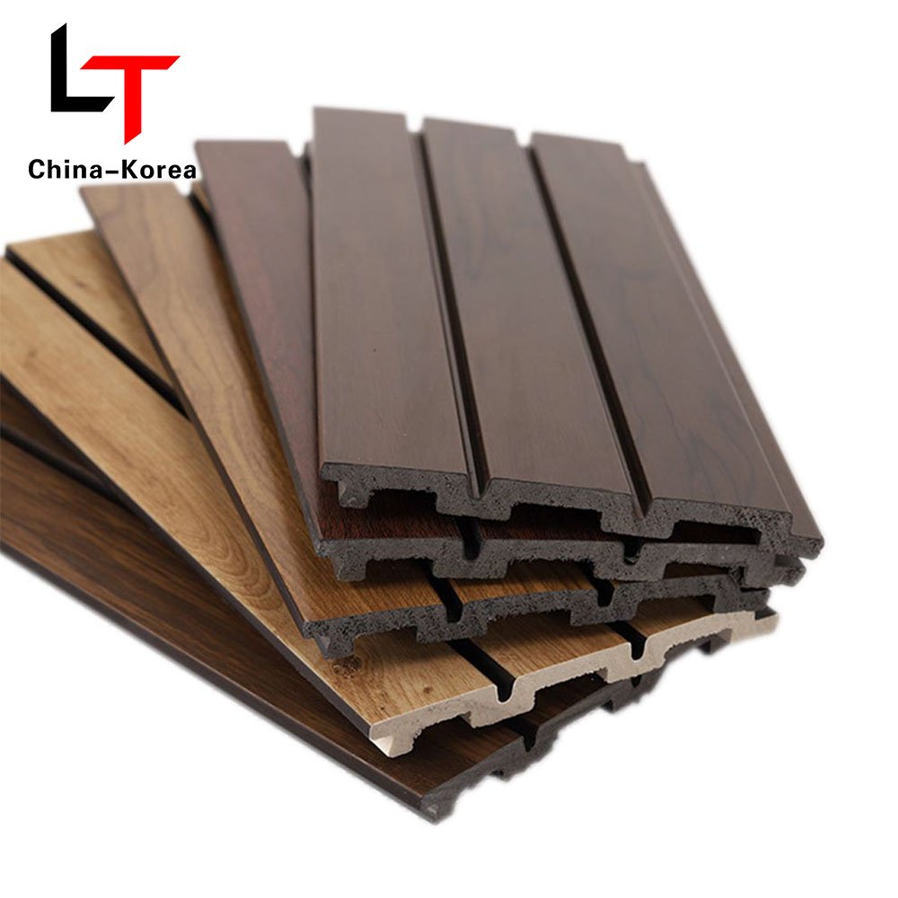 LT High Quality PS 3D WPC fluted Co-extruded wall panels Cladding Alternative Vinyl Wall Board For Home Decoration