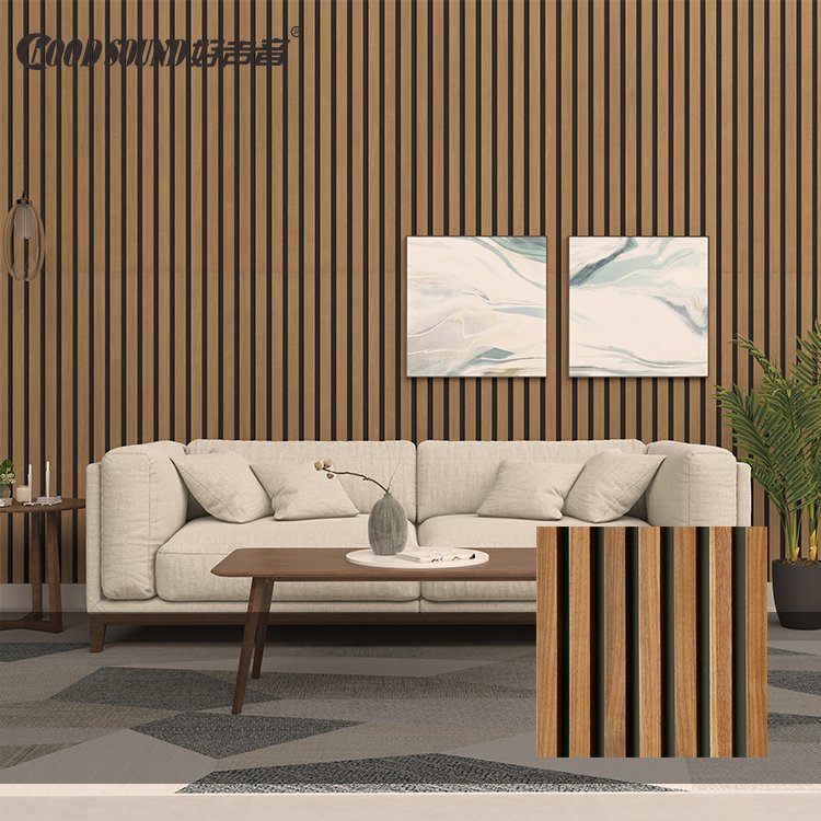 Goodsound Sound Absorption Decorative Board Pet And Wood Veneer Slatted Acoustic Panel For Interor Wall And Ceiling