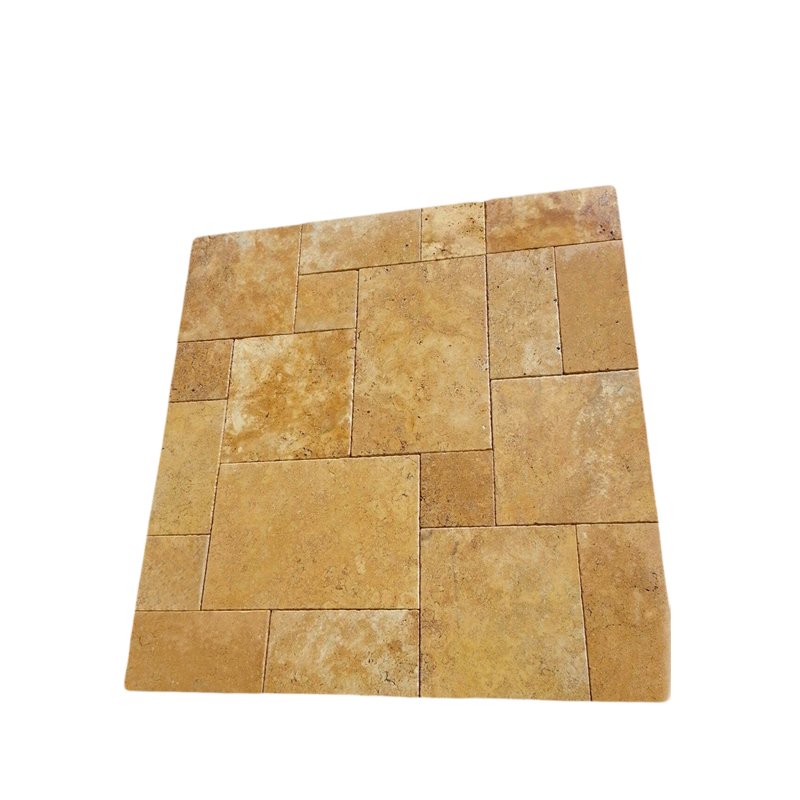 2023 Tuscany Gold Yellow Travertine French Pattern Set Sizes Paver Tumbled Factory Direct Premium Quality Hotel Classic borders