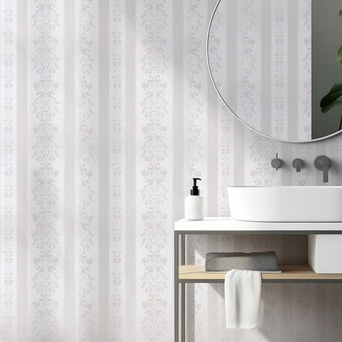 Self adhesive, easy to clean, waterproof white European pattern striped background decorative wallpaper, home wallpaper