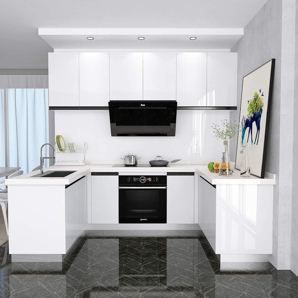 ORON DECO Modern White Color PVC Glitter Bathroom Wallpaper Glossy Self-Adhesive Peel and Stick Waterproof for Kitchen Use