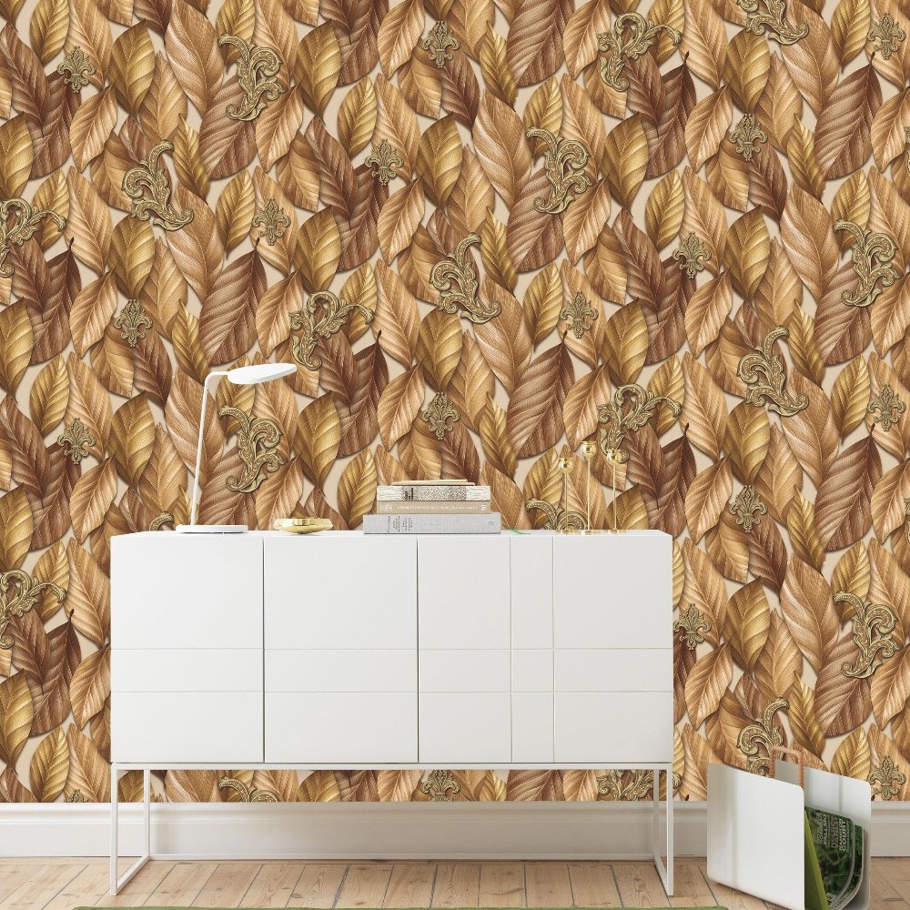 pvc colorful waterproof luxury and elegant simulation plant leaves decorative interiors bedroom nature 3D wallpaper