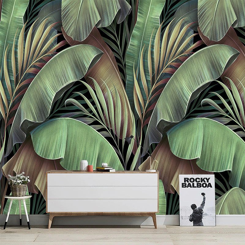 pvc colorful waterproof luxury and elegant simulation plant leaves decorative interiors bedroom nature 3D wallpaper