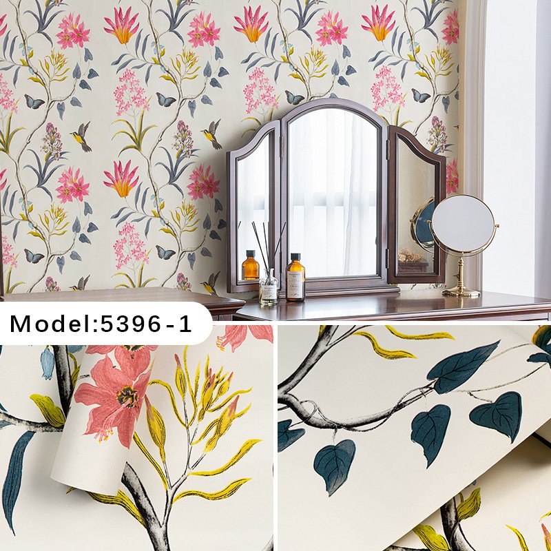 Cross-border exclusive supply european Style Flower Wallpaper Self-Adhesive Instant Paste Bedroom Decoration Wallpaper