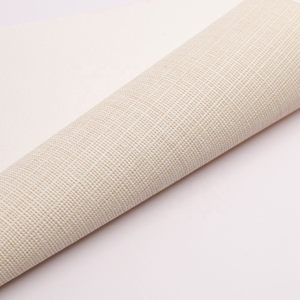 Simple modern plain light yellow Woven Fabric pattern PVC wallpaper rolls for Living Room Hotel