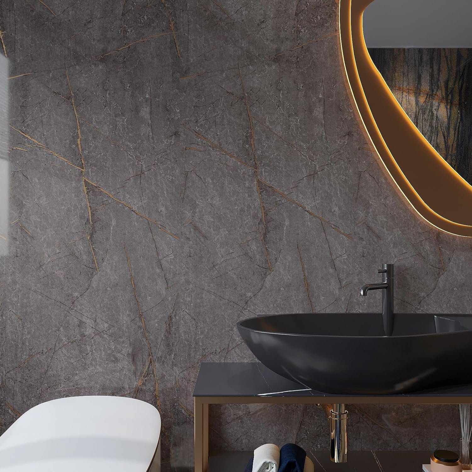 ORON DECO Glossy Dark Gray Vinyl Peel And Stick Wallpaper Self Adhesive Wall Paper Marble Sticker For Wall 23.5 inch x196.7inch
