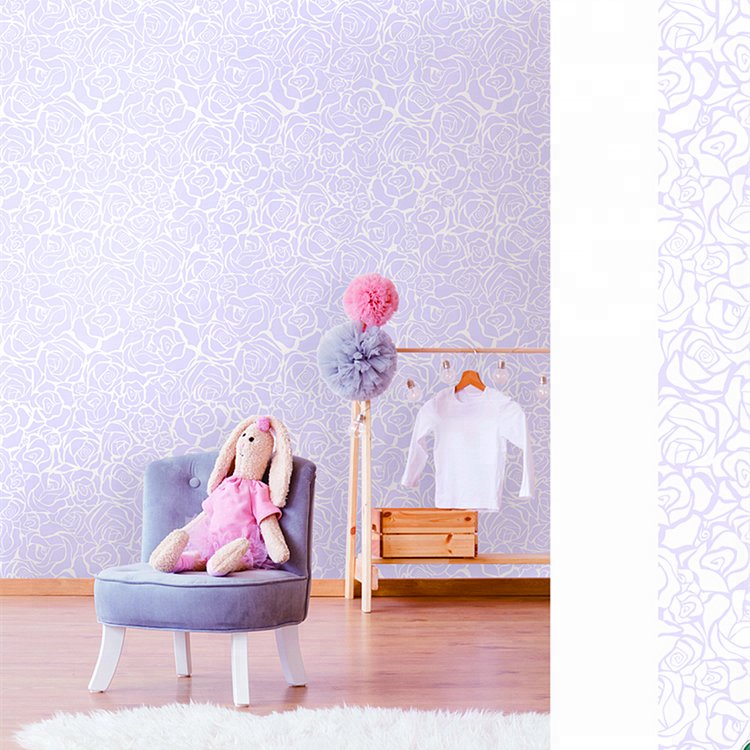 Purple Flower Design Non-woven Wallpaper for Decor