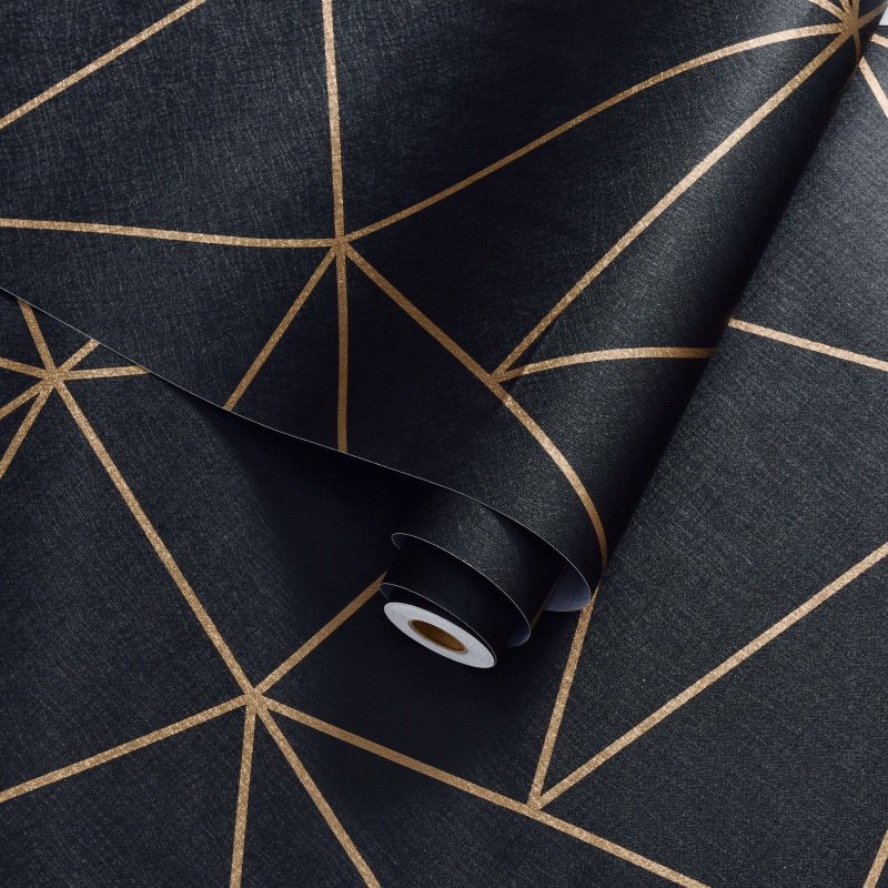 Modern Self-adhesive Black and gold stripes Pattern Waterproof Wallpaper for home and hotel wall decor