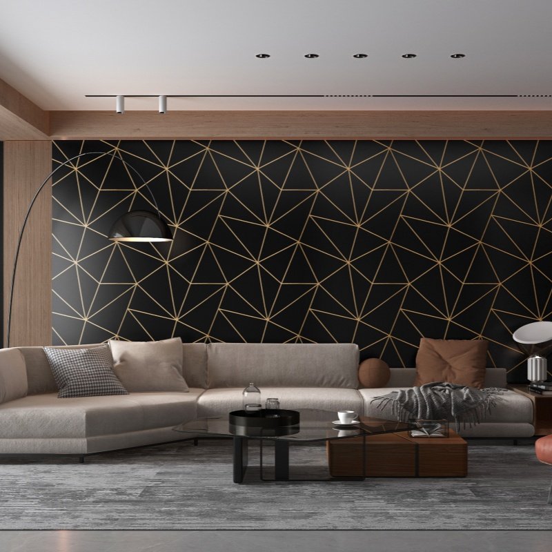 Modern Self-adhesive Black and gold stripes Pattern Waterproof Wallpaper for home and hotel wall decor