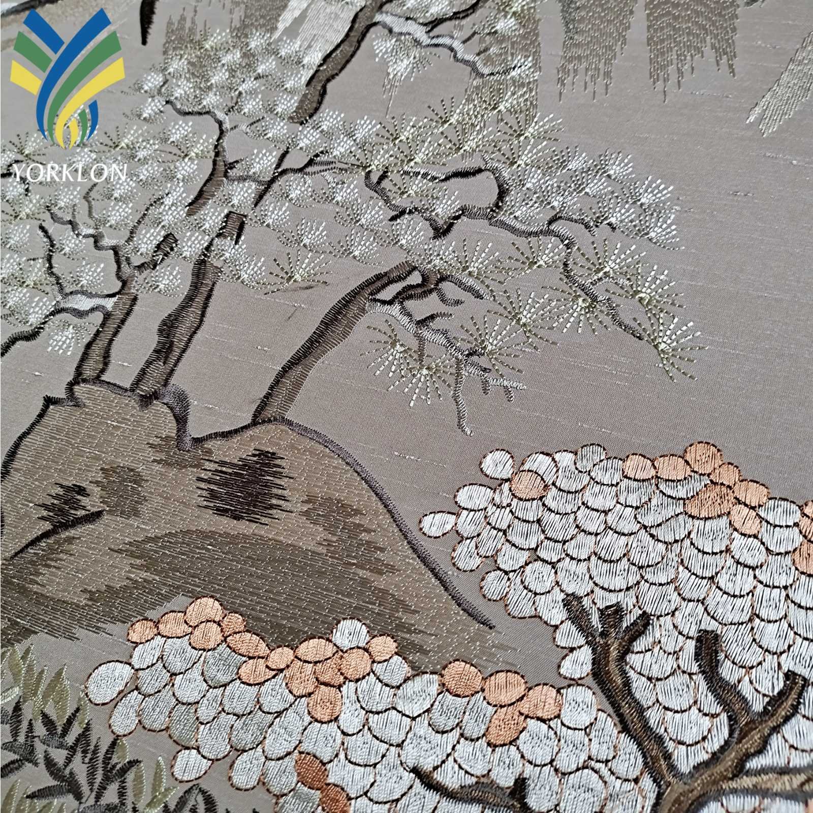 Custom 3D Luxury Hand Painted Chinoiserie Mountains Embroidery Mural Wallpaper