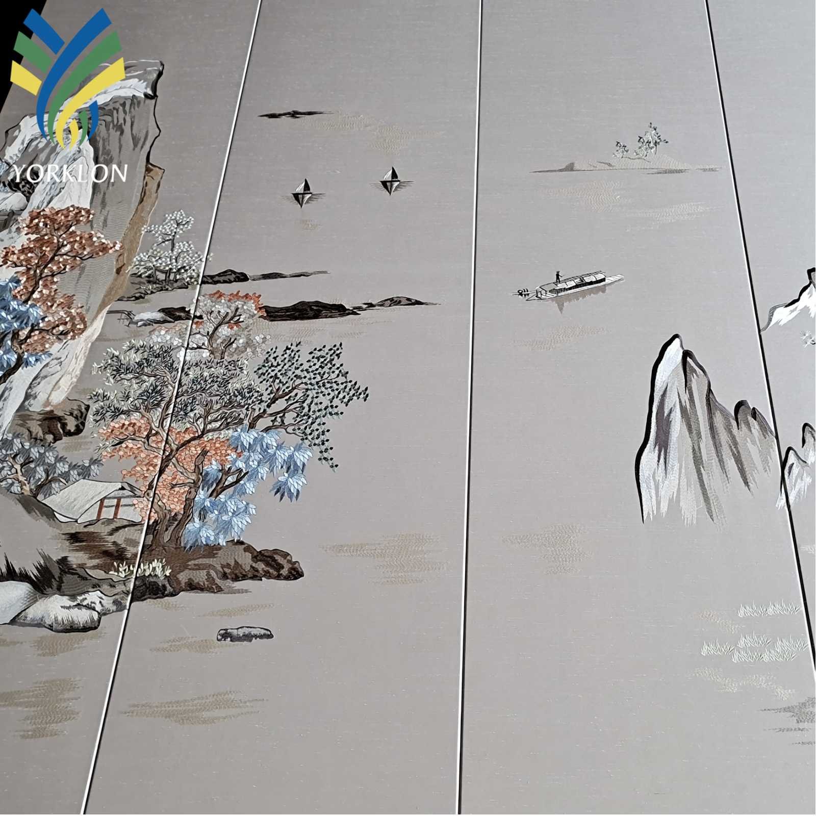 Custom 3D Luxury Hand Painted Chinoiserie Mountains Embroidery Mural Wallpaper
