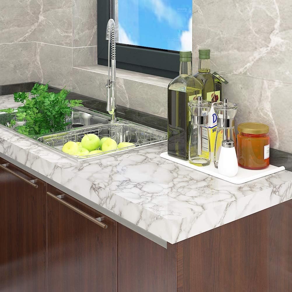 High Quality Glossy Marble Sticker White Grey Wallpaper Peel and Stick Marble Self Adhesive Removable for Kitchen