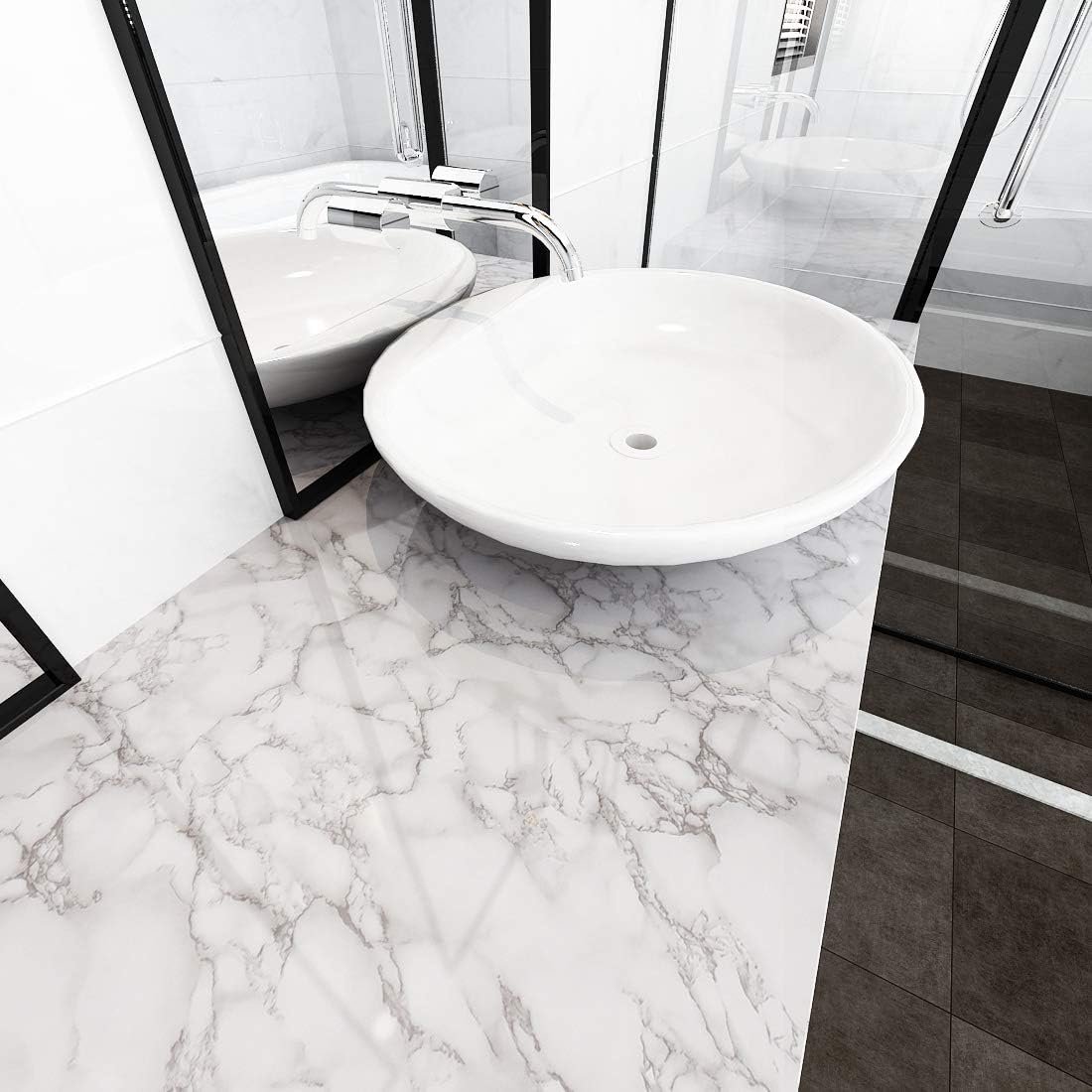 High Quality Glossy Marble Sticker White Grey Wallpaper Peel and Stick Marble Self Adhesive Removable for Kitchen