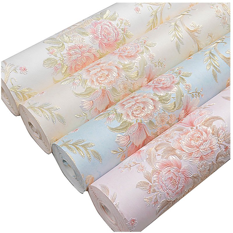 High Quality Pastoral Large Flower Relief Wallpaper Thickening Decoration Wallpaper for Living Room