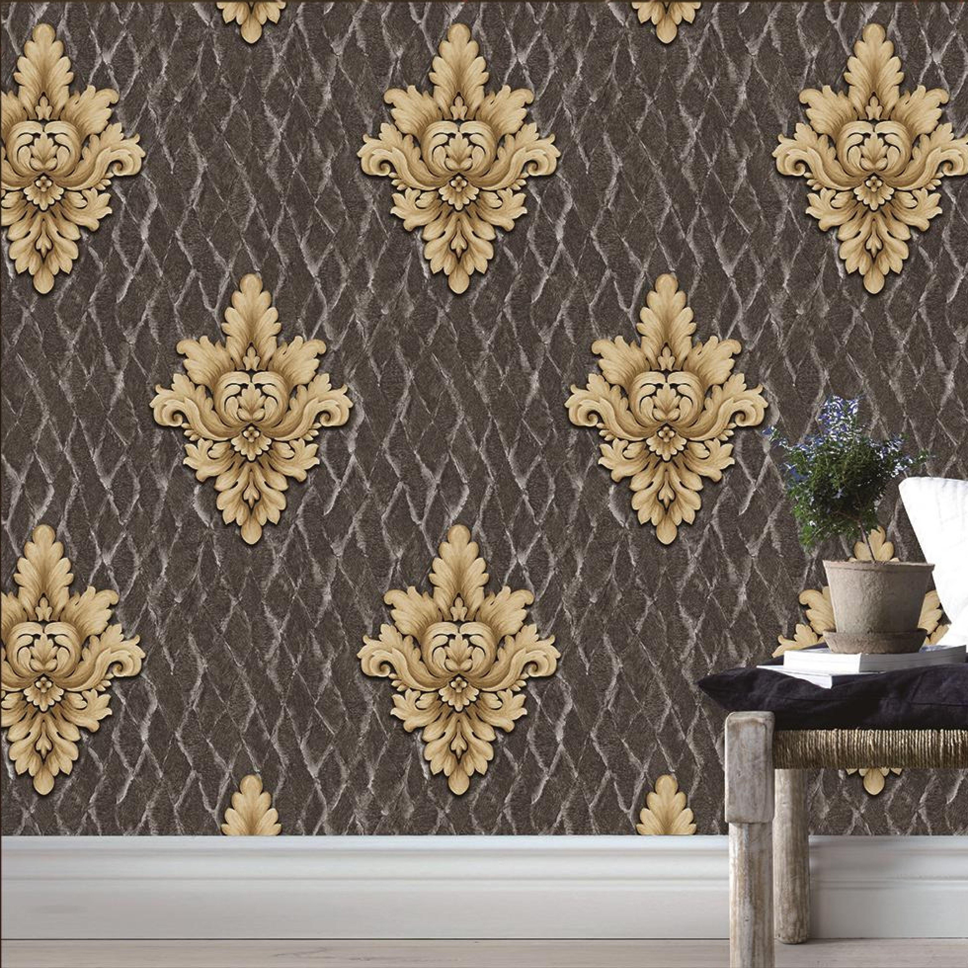 3D PVC wallpaper rolls luxury damask design vinyl wallpapers for home decor