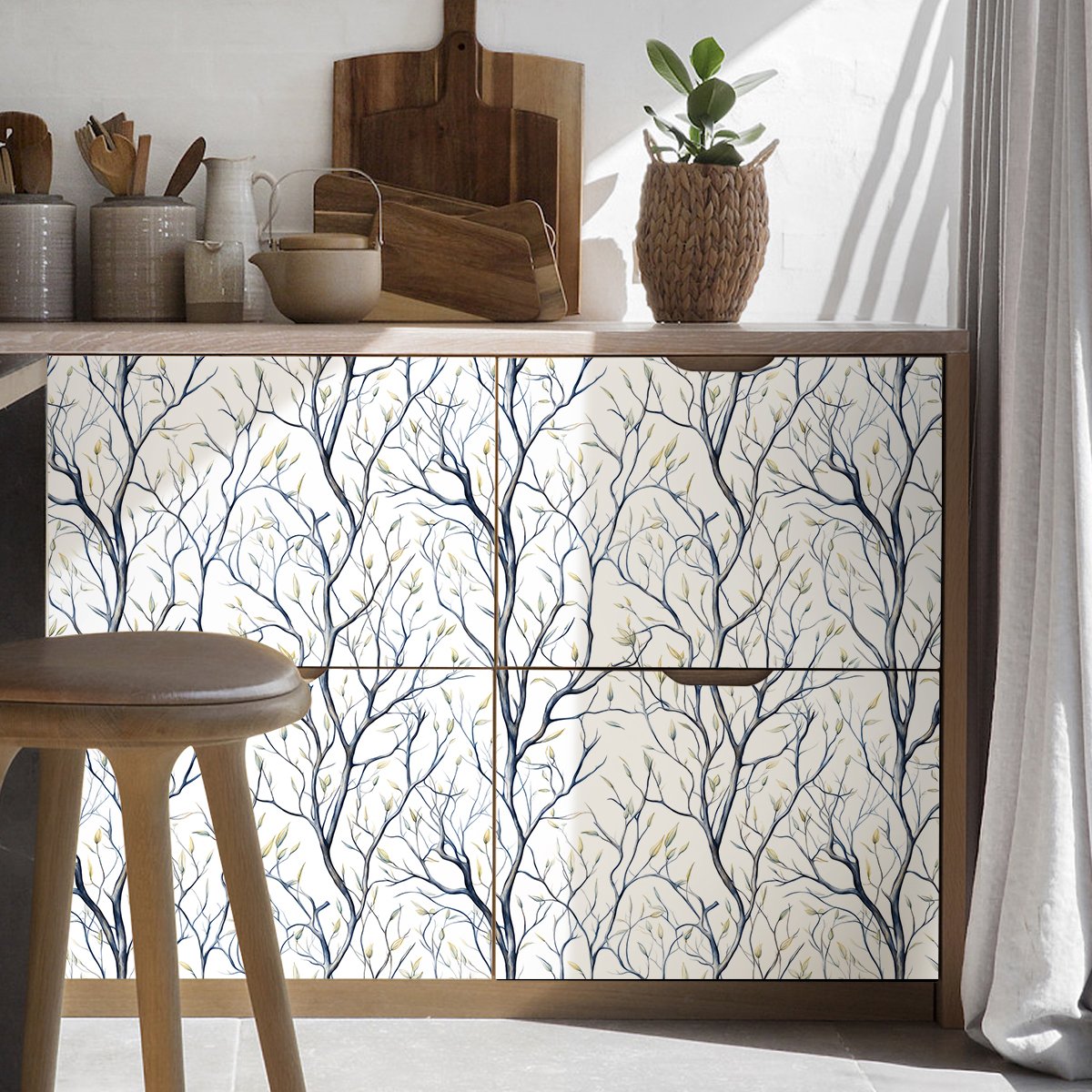 Factory waterproof stain proof sketch branch leaf room decoration PVC self-adhesive thick wallpaper