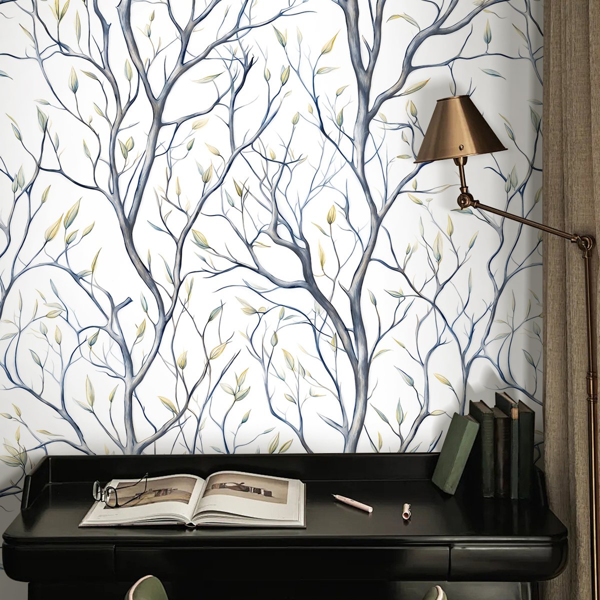 Factory waterproof stain proof sketch branch leaf room decoration PVC self-adhesive thick wallpaper