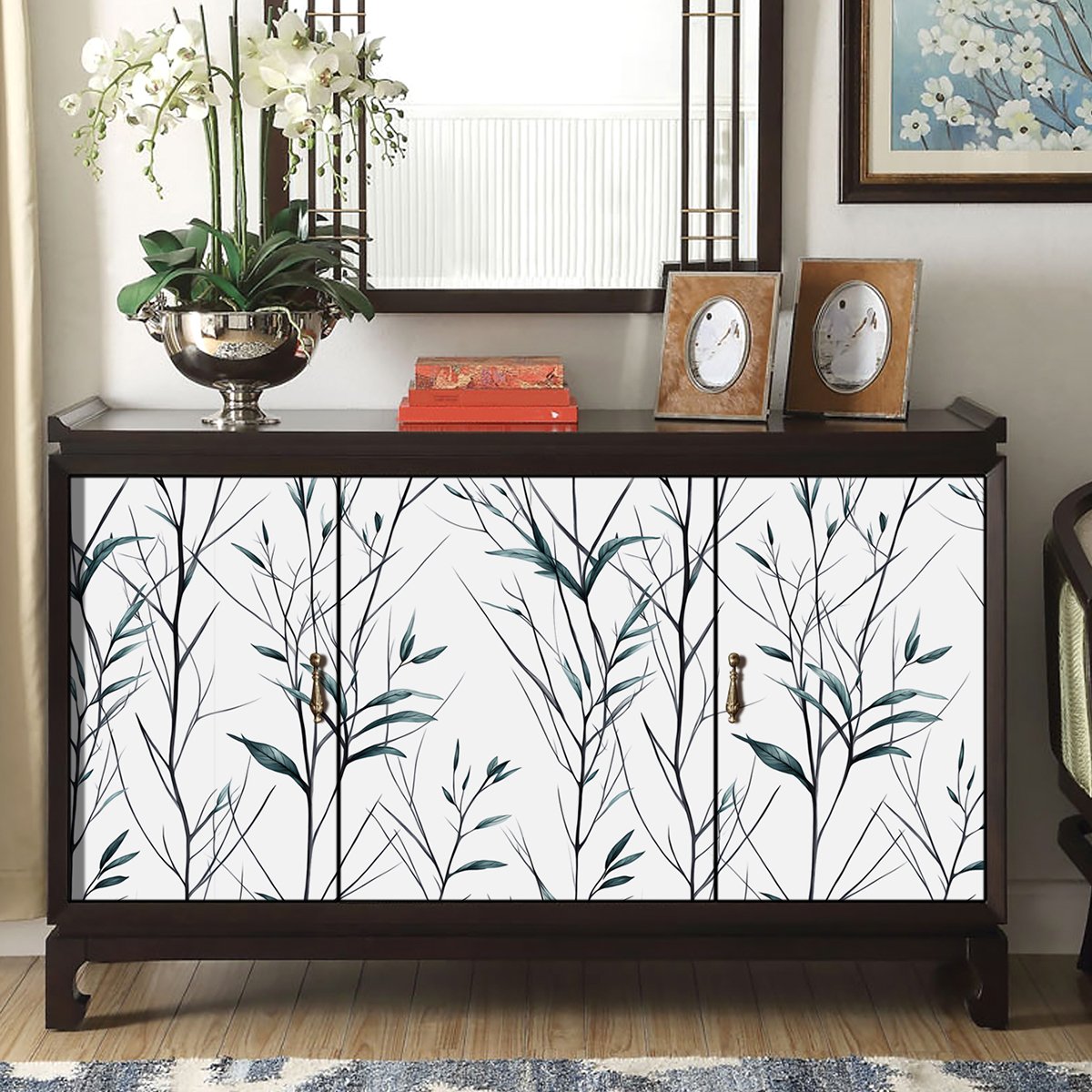 Factory waterproof stain proof sketch branch leaf room decoration PVC self-adhesive thick wallpaper