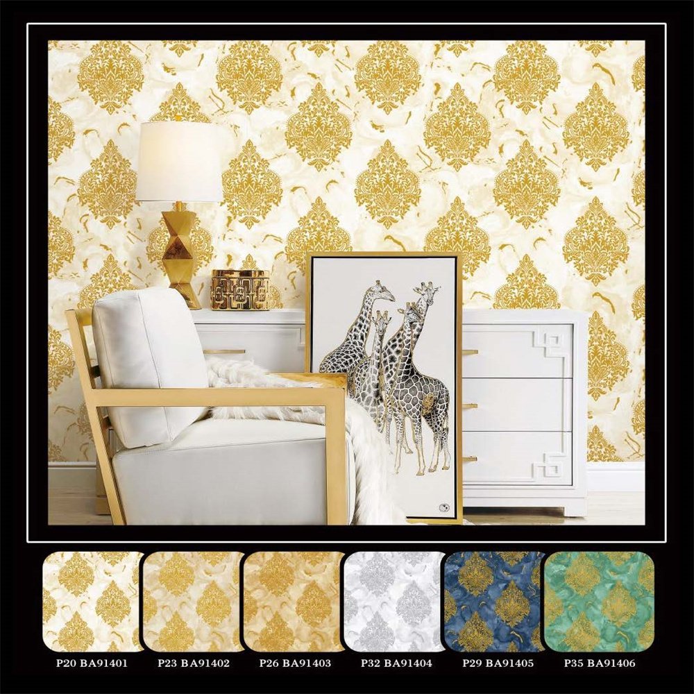 luxury 3d vinyl pvc flower european style wall paper for home European metal emboss wall paper