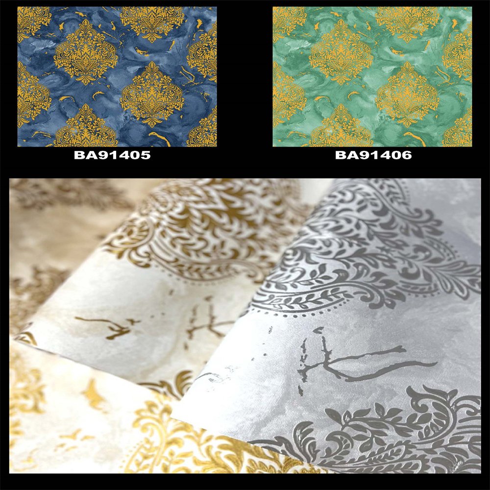 luxury 3d vinyl pvc flower european style wall paper for home European metal emboss wall paper