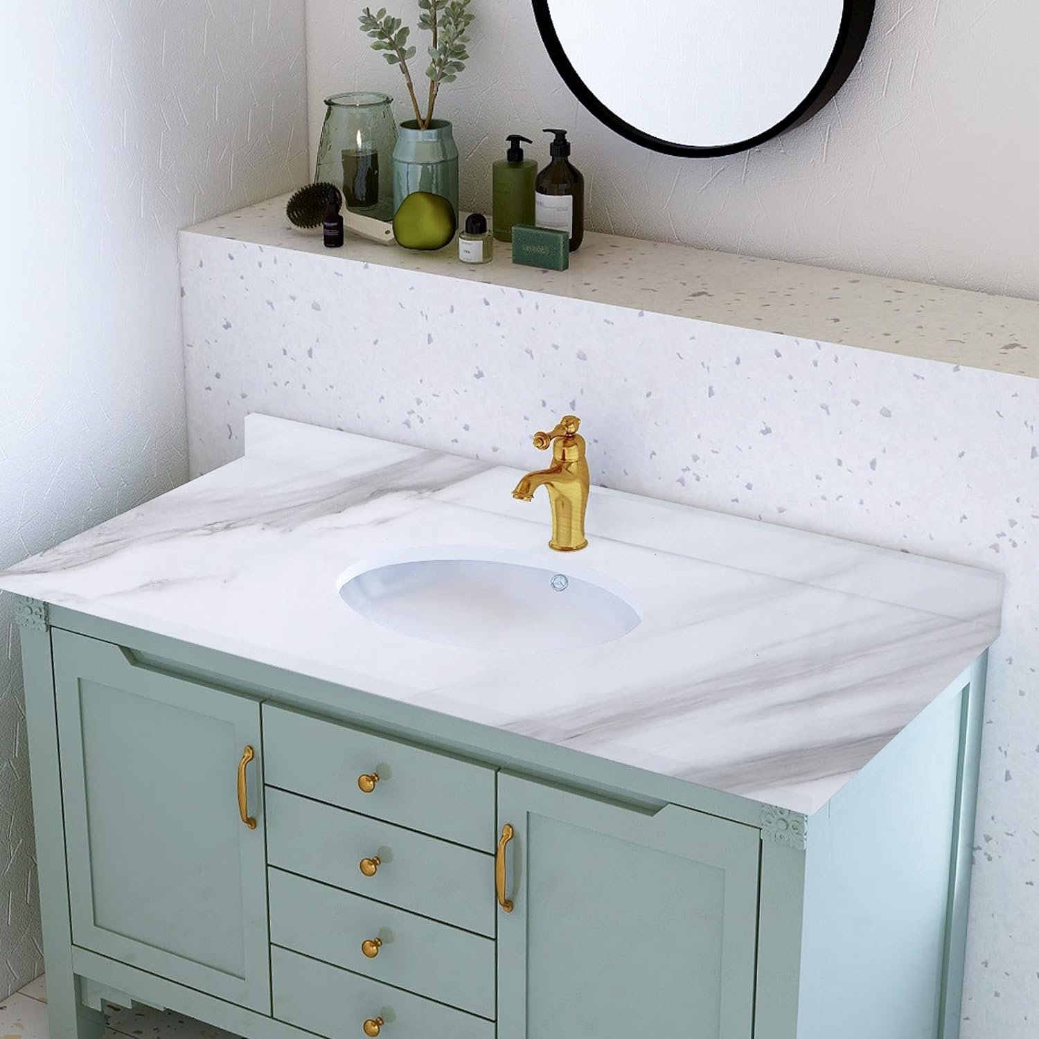 ORON DECO Glossy Marble Wallpaper Sticker Self-Adhesive Peel And Stick Design Waterproof Bathroom Granite Contact Paper